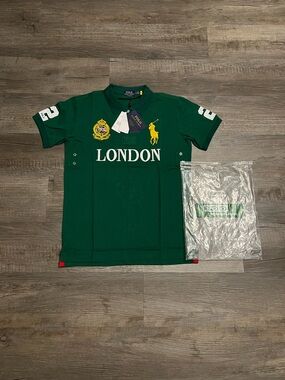 1:1 Ralph Lauren Green Polo with Yellow Crest & White 'London'logo